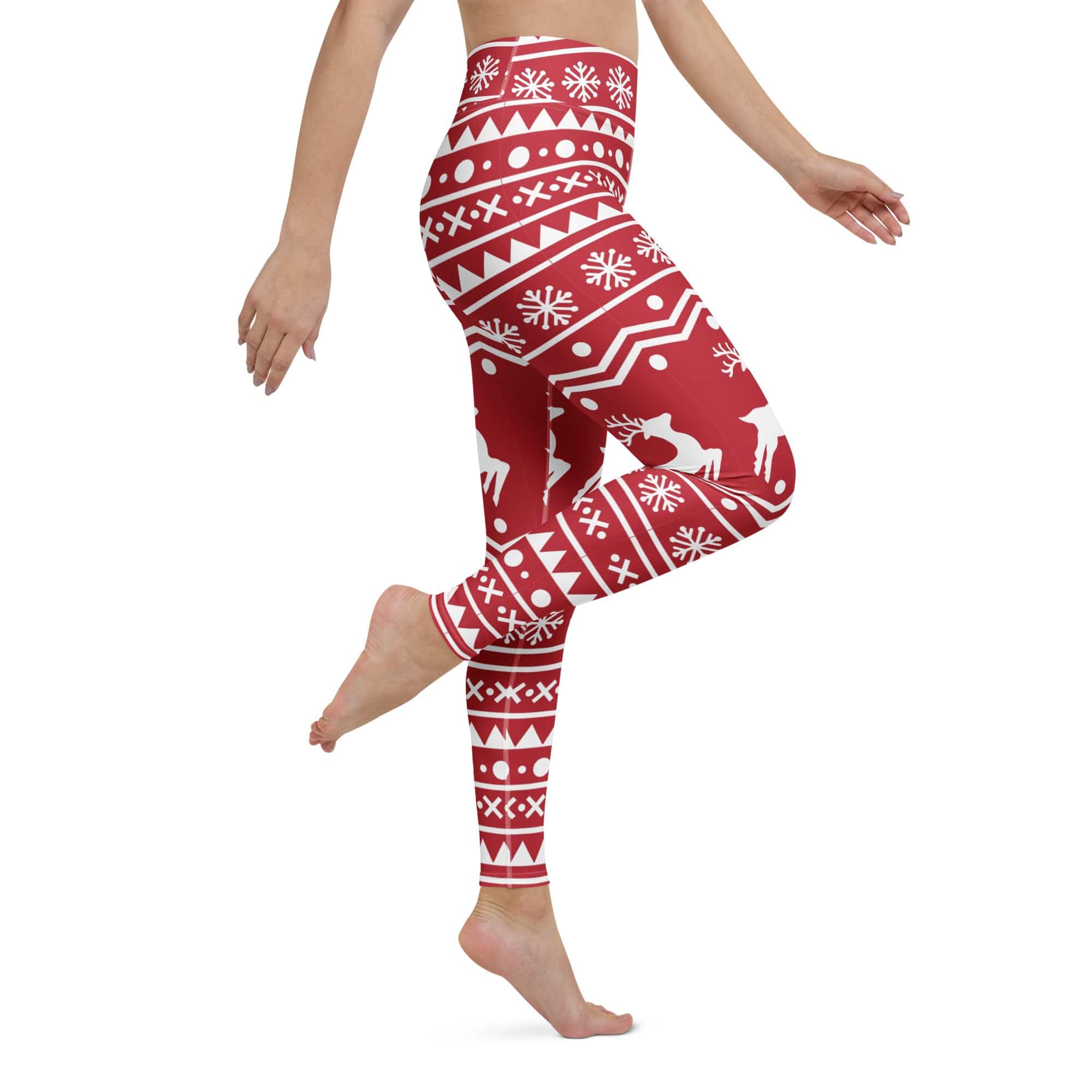 Red Nordic Reindeer Yoga Leggings