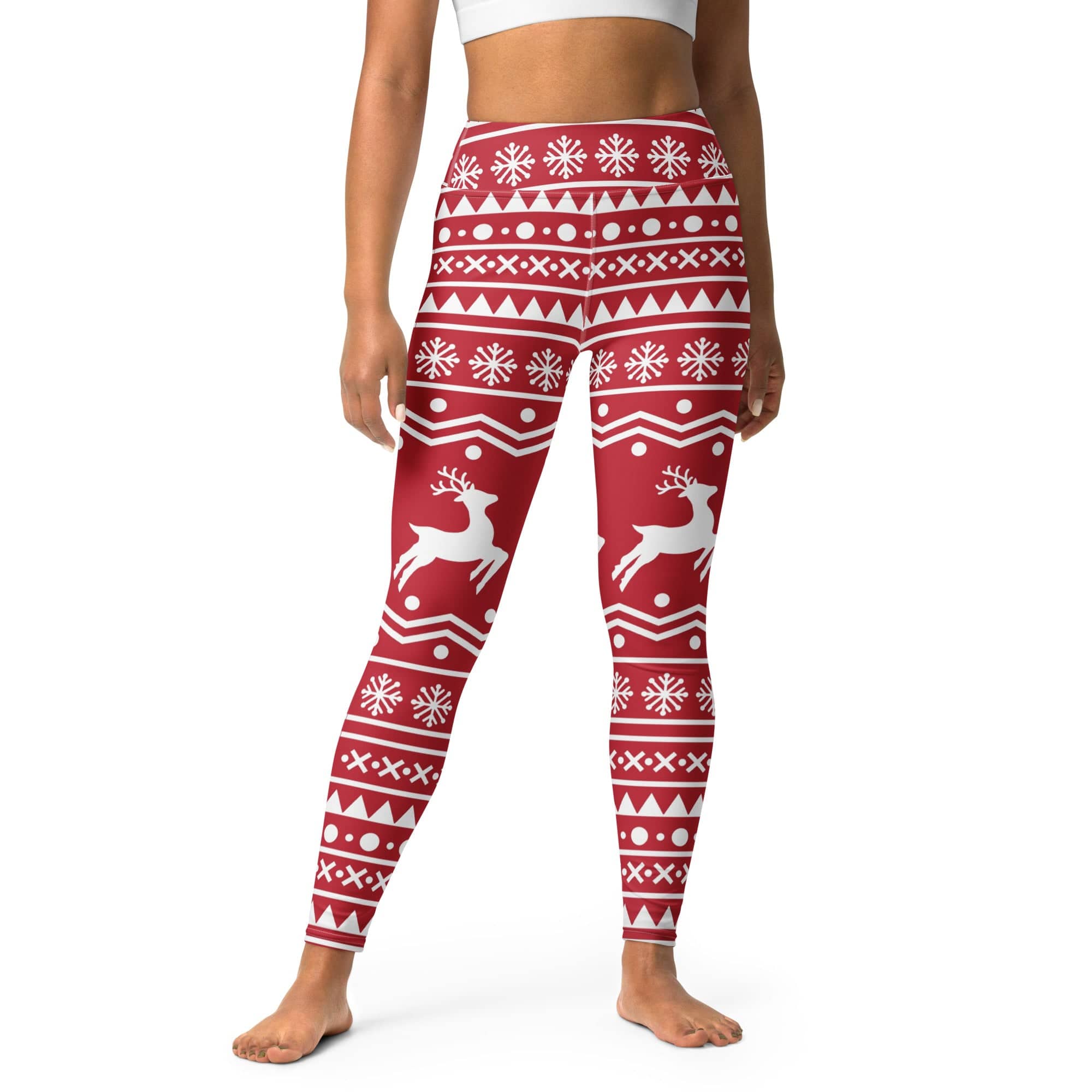 Red Nordic Reindeer Yoga Leggings