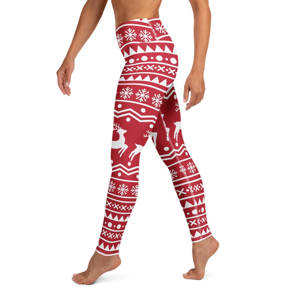 Red Nordic Reindeer Yoga Leggings