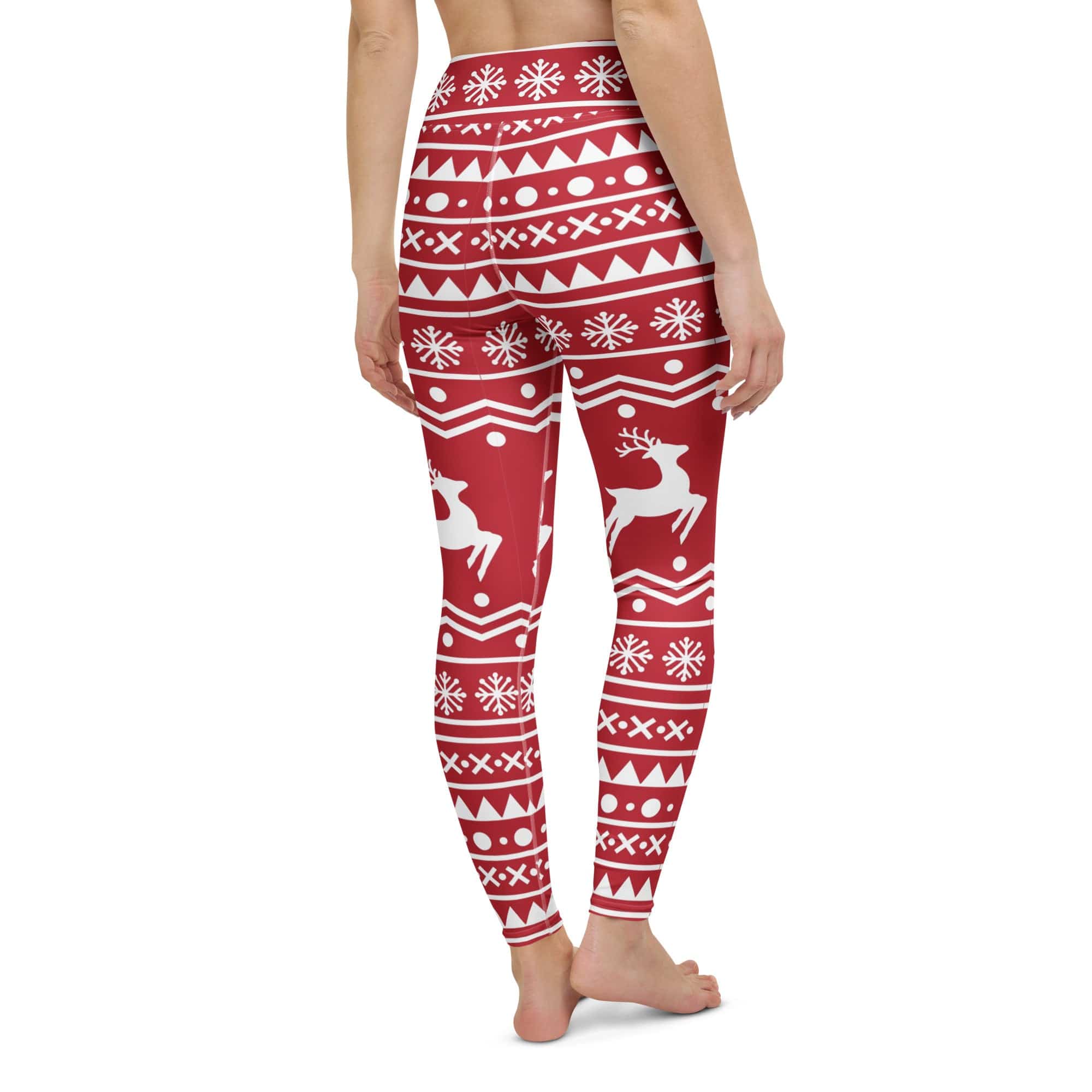 Red Nordic Reindeer Yoga Leggings
