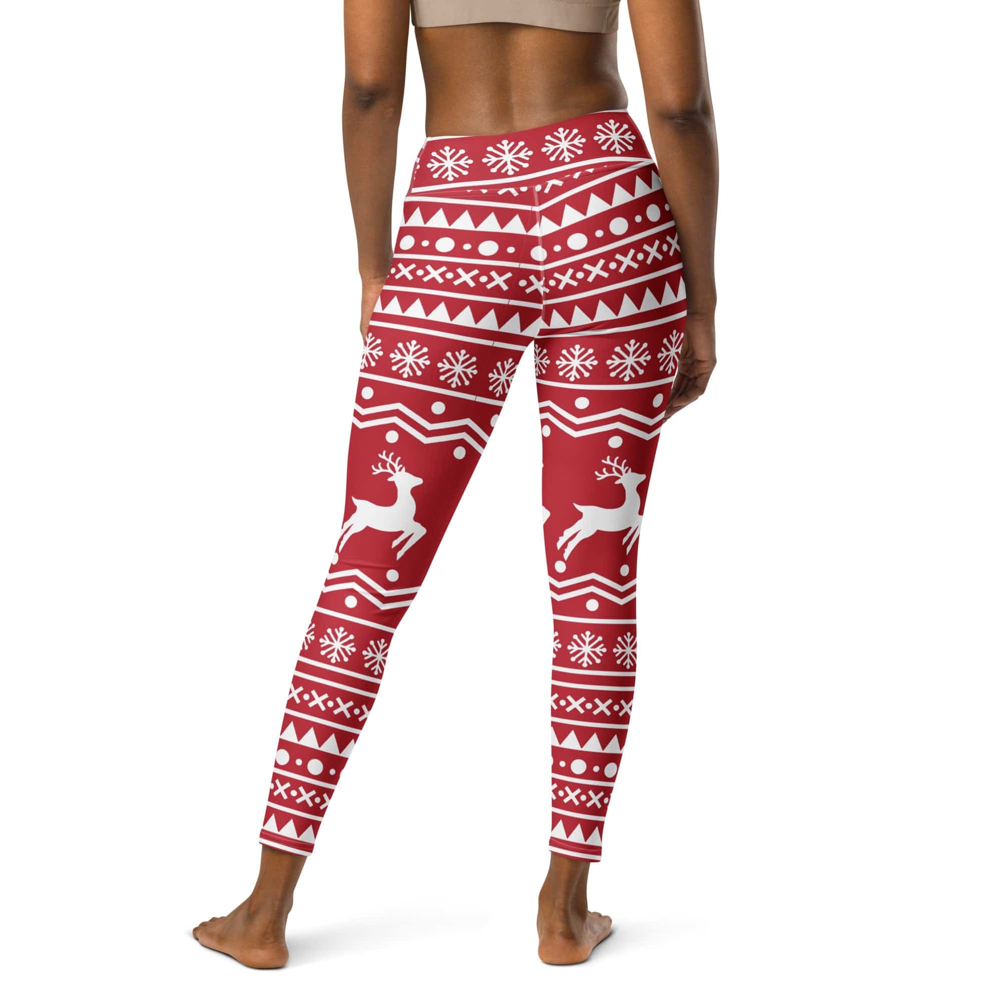 Red Nordic Reindeer Yoga Leggings
