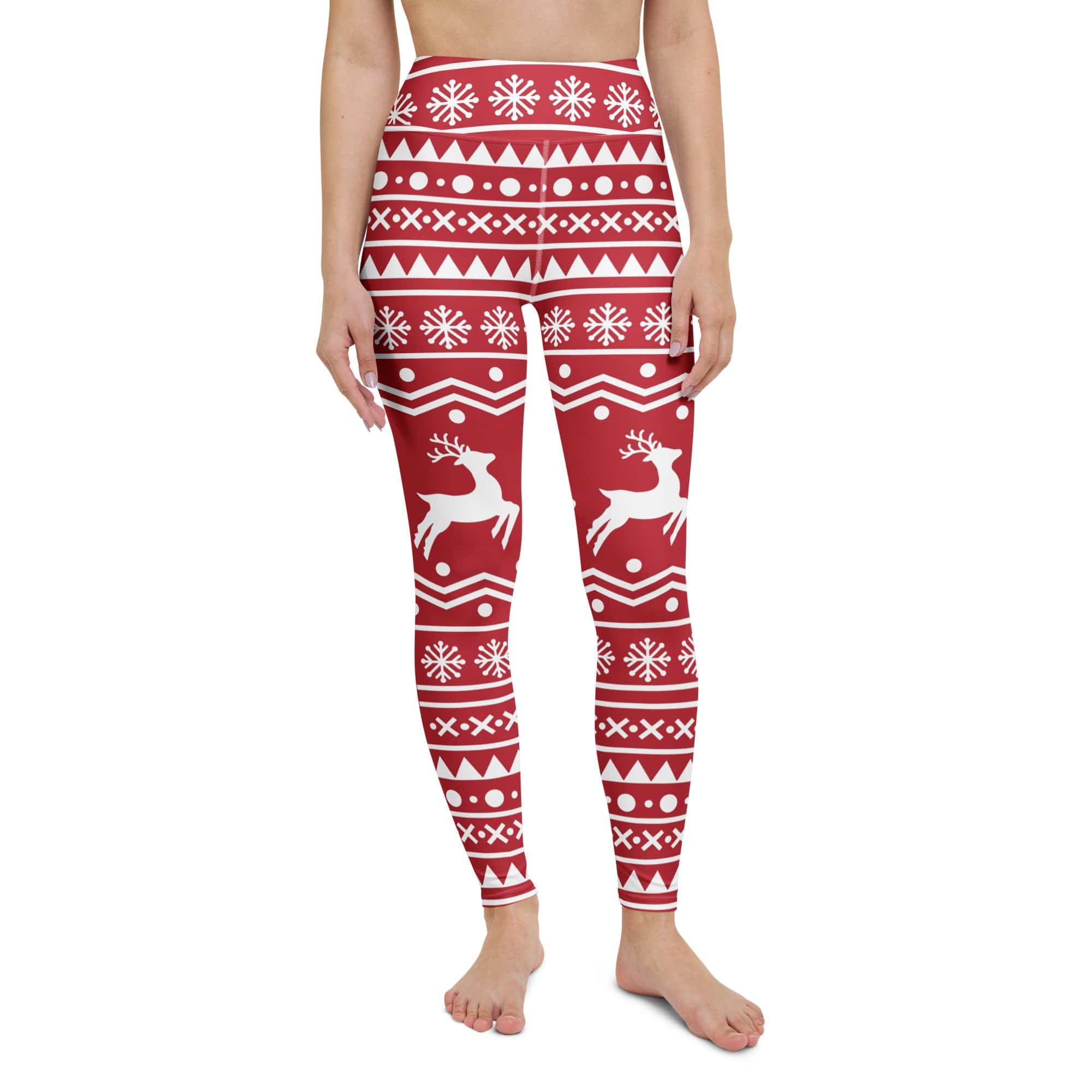 Red Nordic Reindeer Yoga Leggings