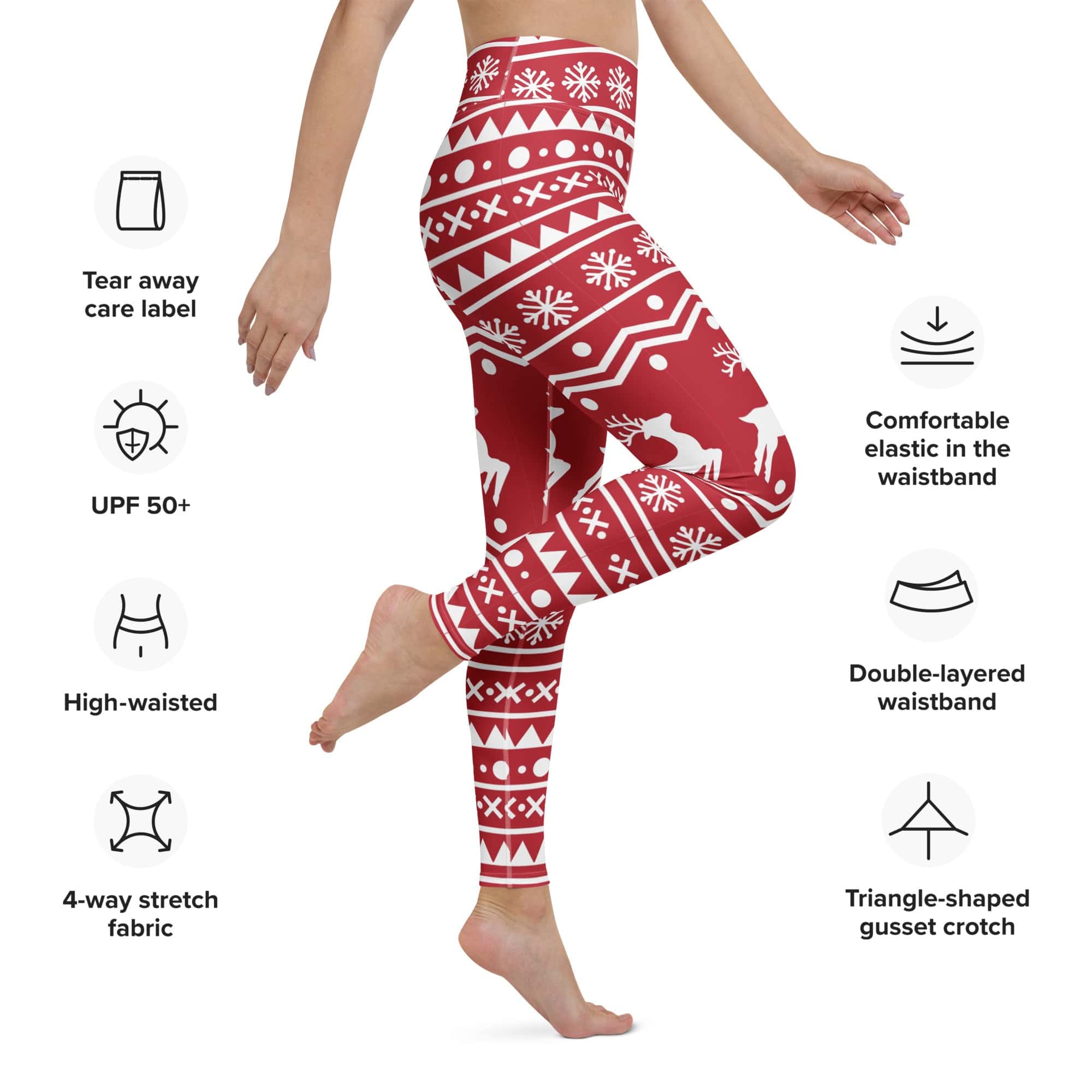 Red Nordic Reindeer Yoga Leggings