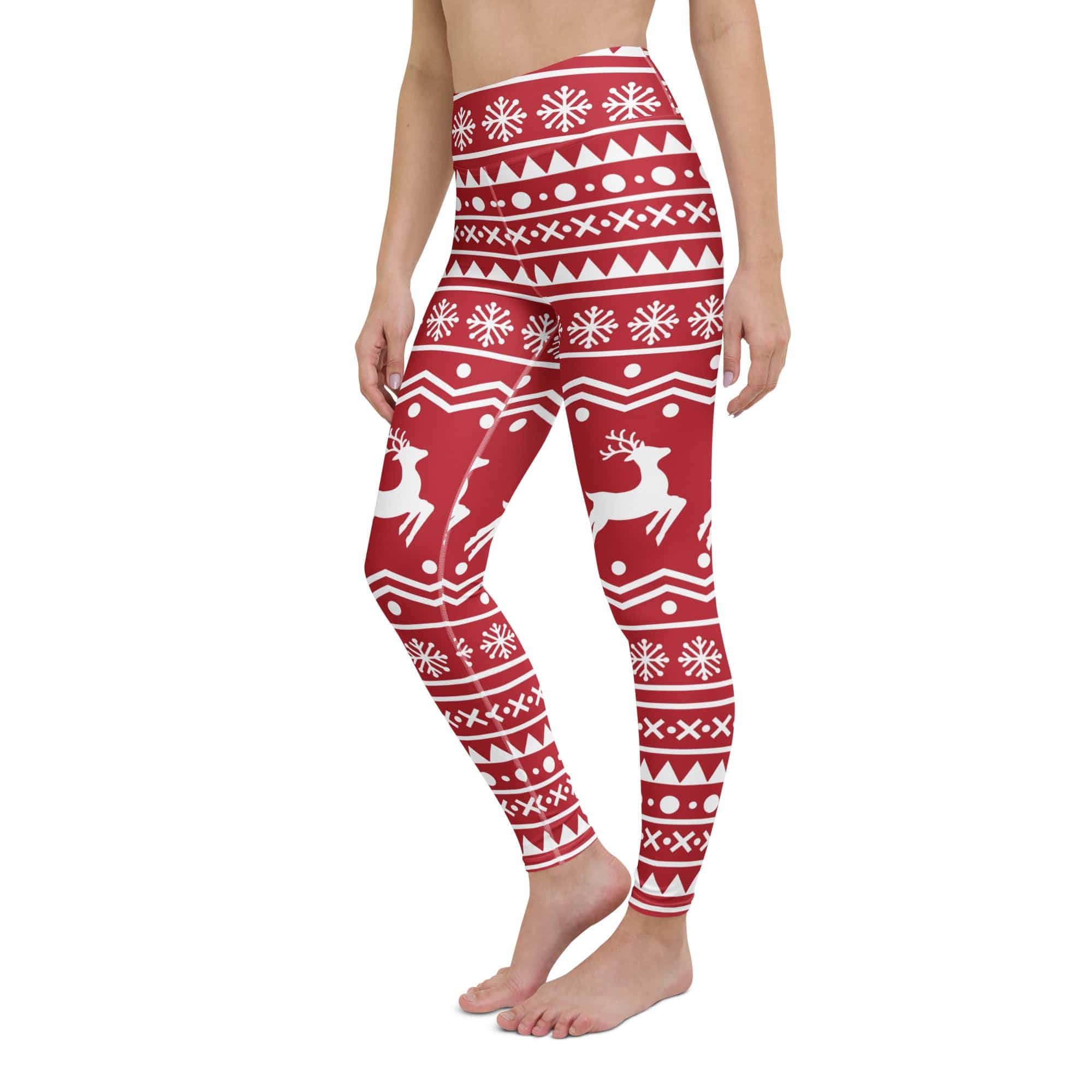 Red Nordic Reindeer Yoga Leggings
