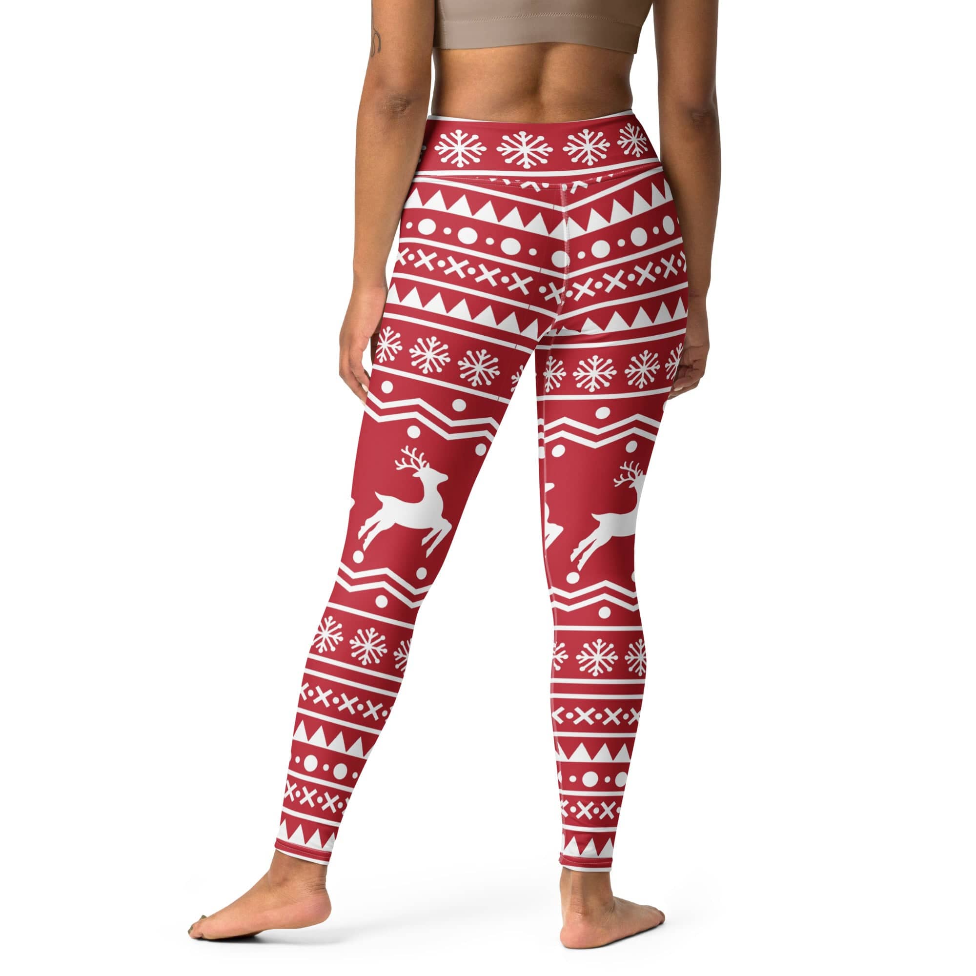 Red Nordic Reindeer Yoga Leggings