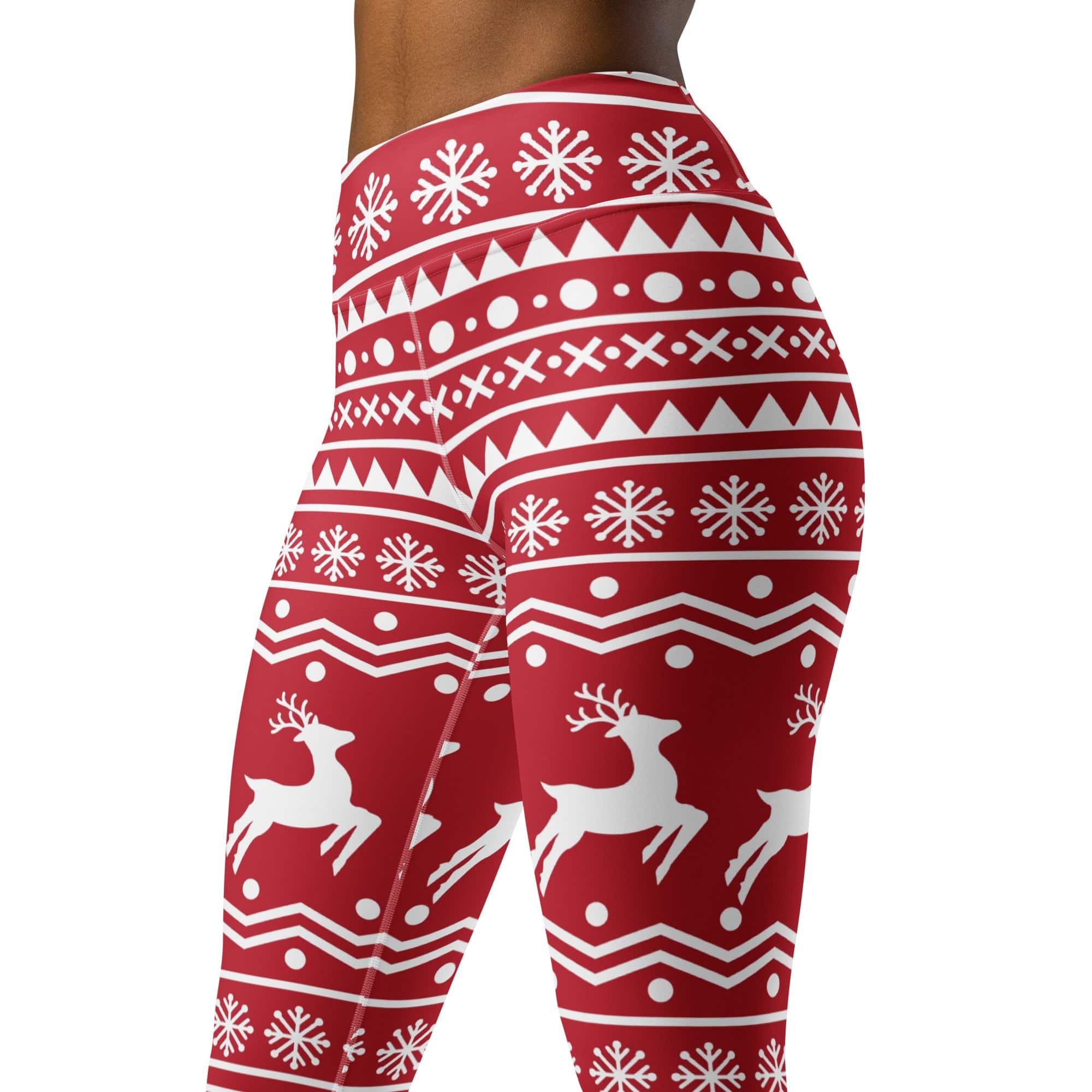 Red Nordic Reindeer Yoga Leggings