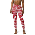 Red Nordic Reindeer Yoga Leggings