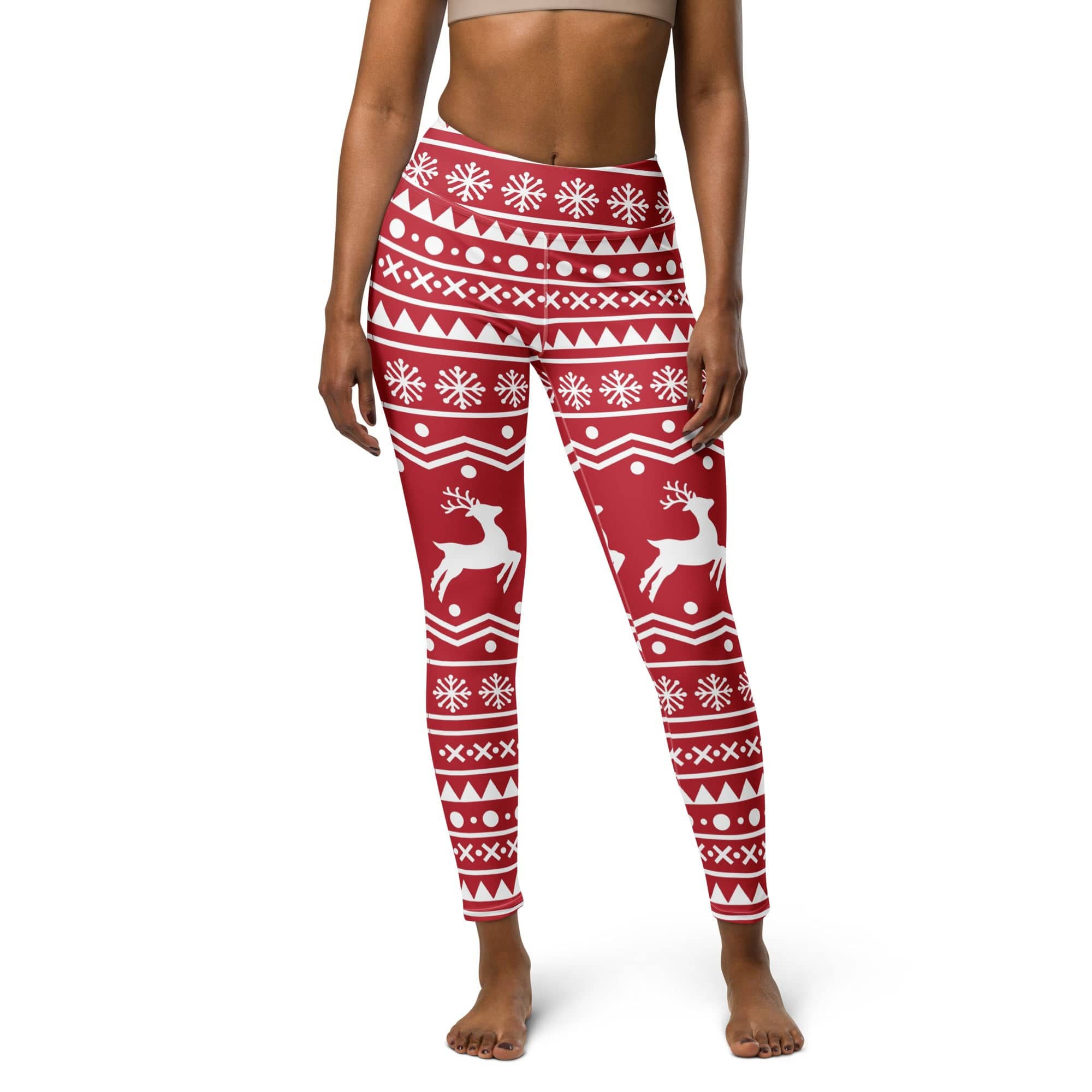 Red Nordic Reindeer Yoga Leggings