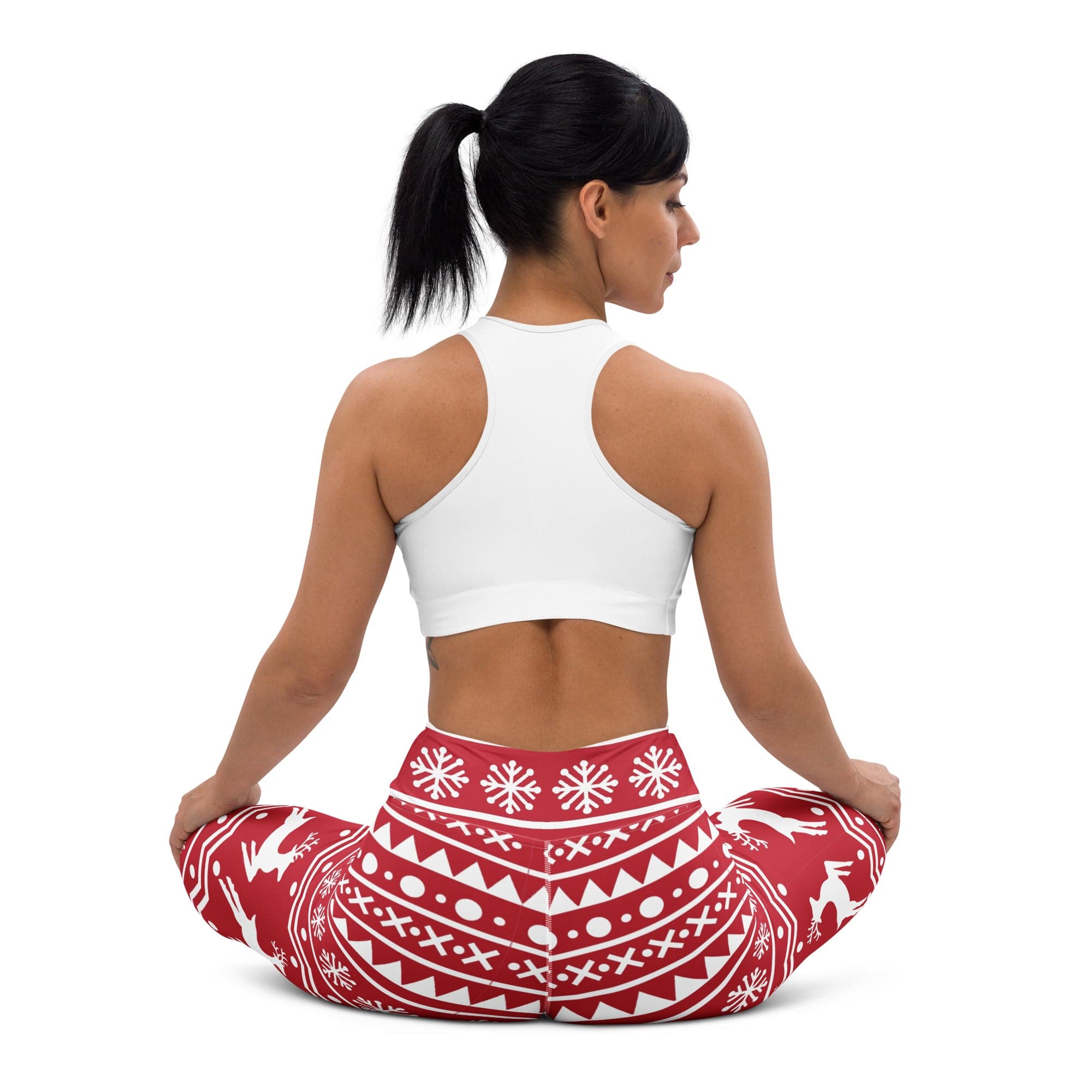 Red Nordic Reindeer Yoga Leggings