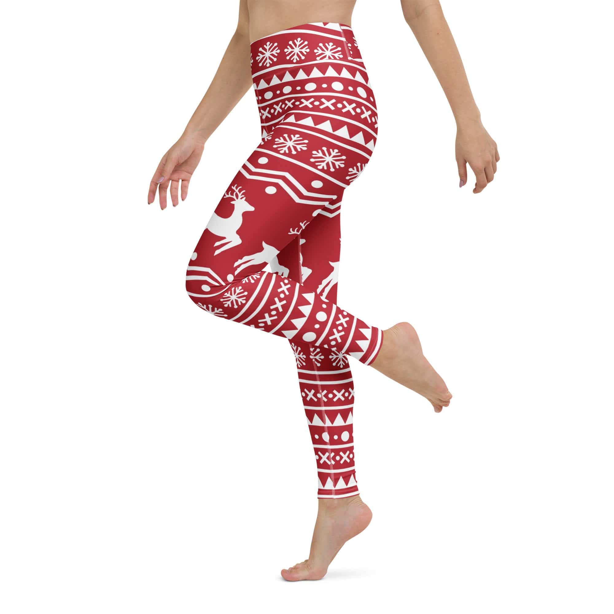 Red Nordic Reindeer Yoga Leggings