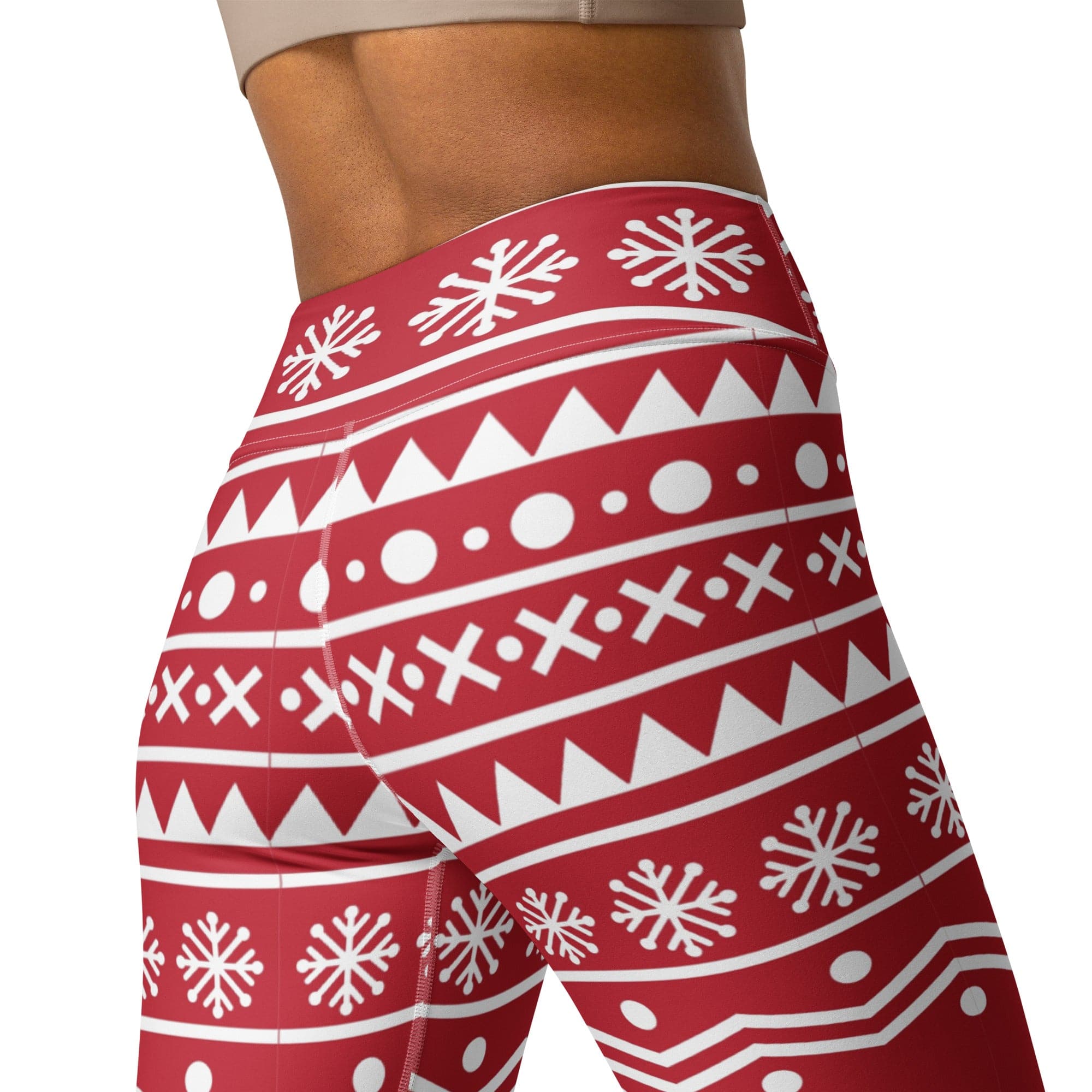 Red Nordic Reindeer Yoga Leggings