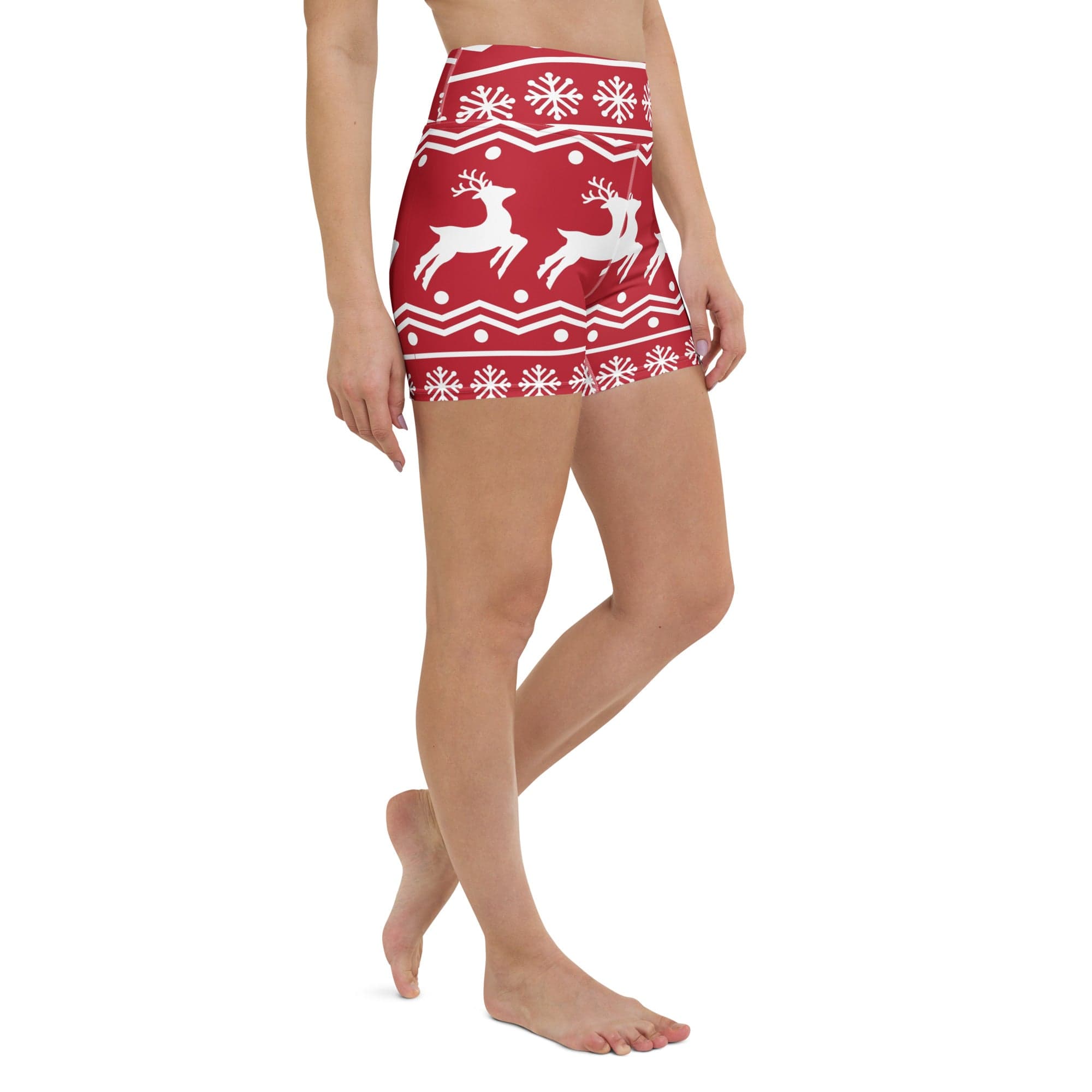 Red Nordic Reindeer Yoga Shorts