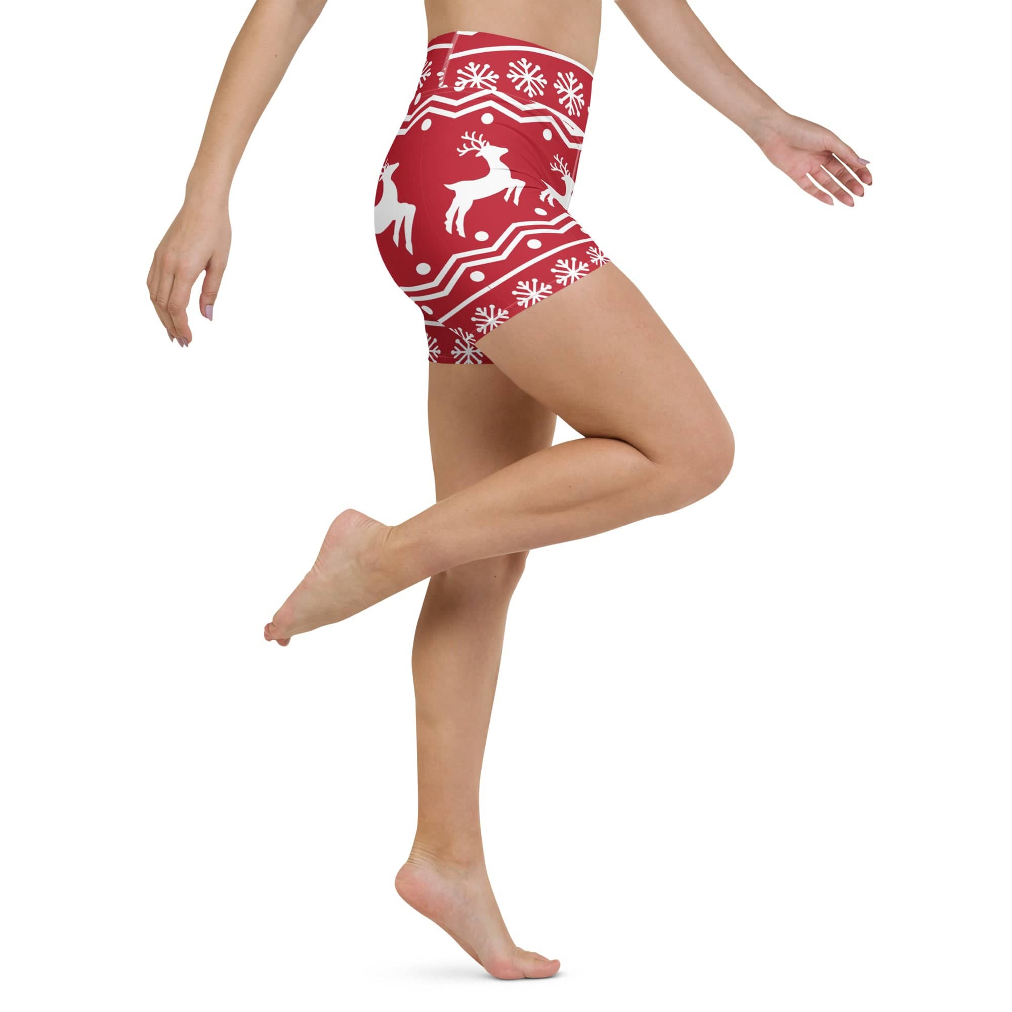 Red Nordic Reindeer Yoga Shorts
