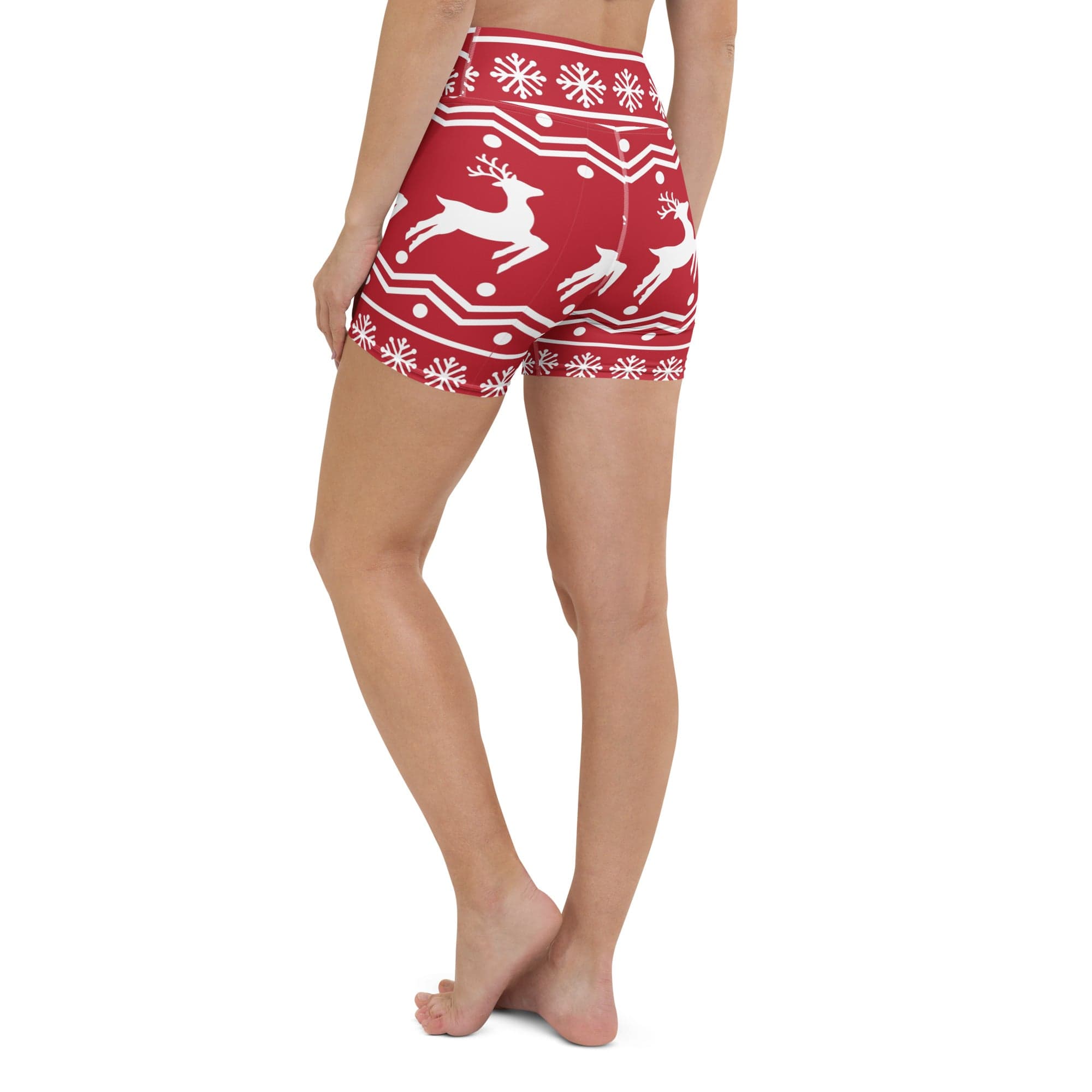 Red Nordic Reindeer Yoga Shorts