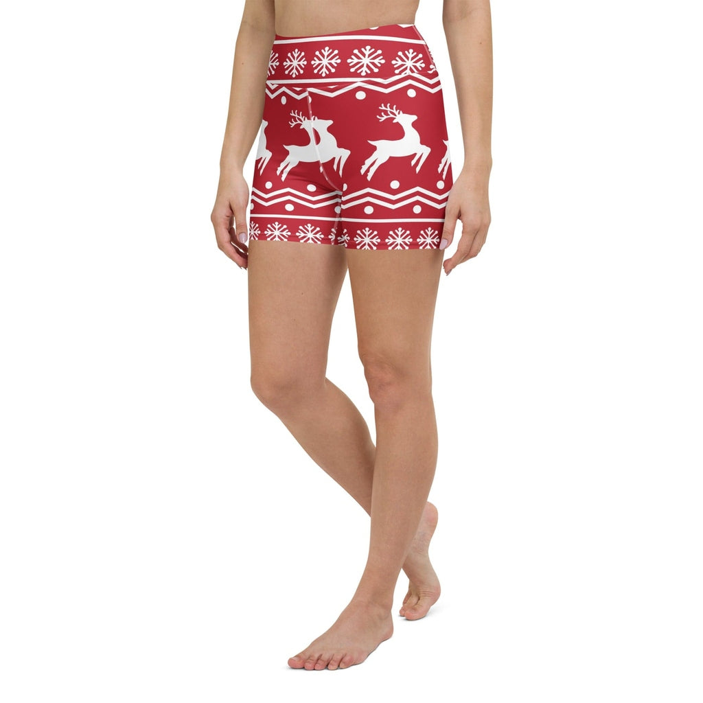Red Nordic Reindeer Yoga Shorts