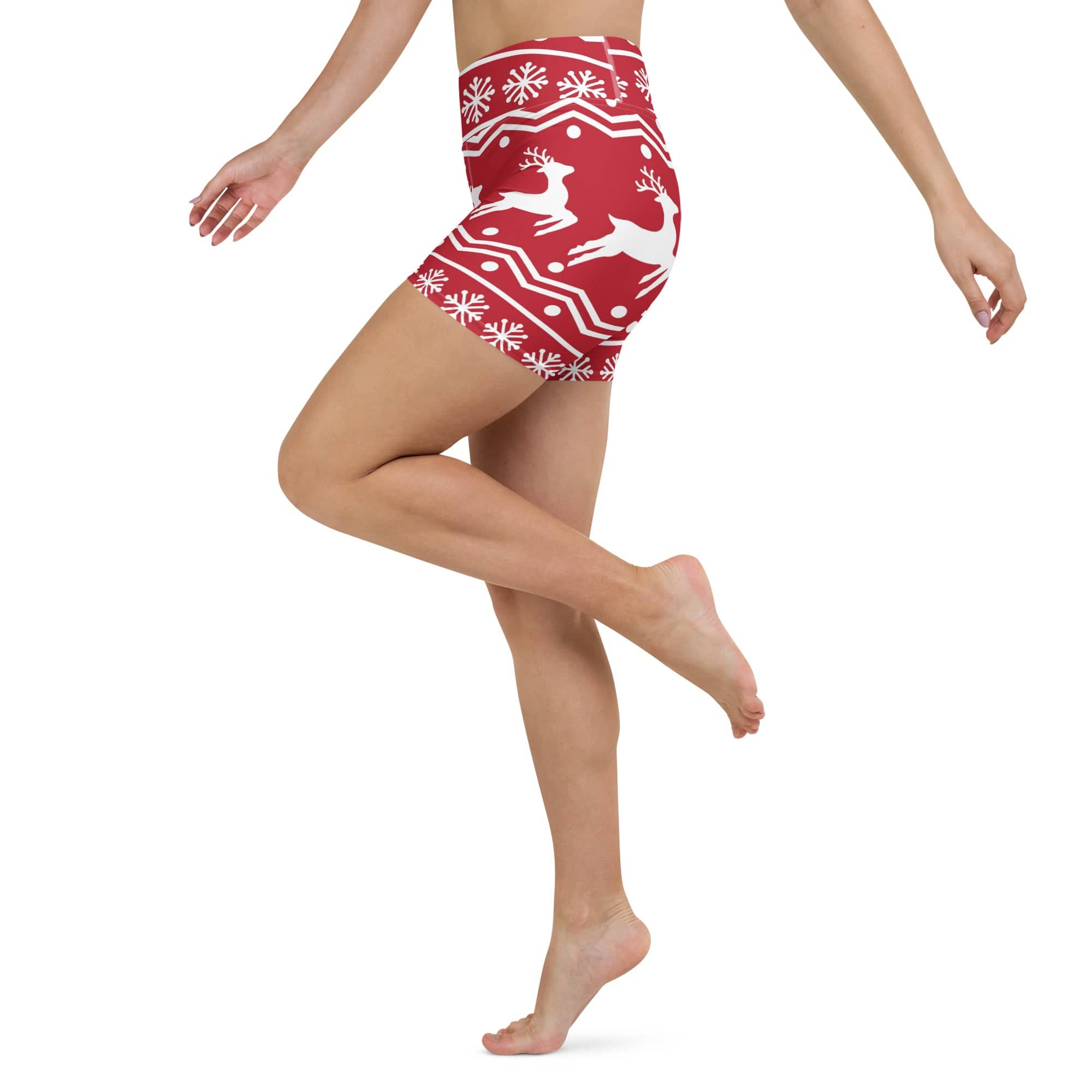 Red Nordic Reindeer Yoga Shorts