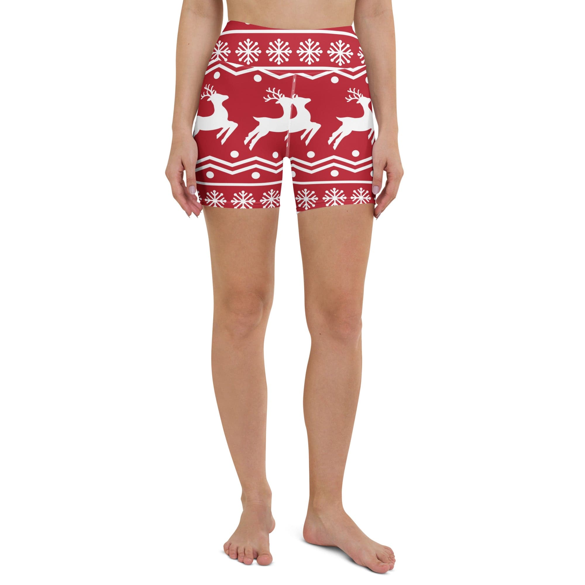Red Nordic Reindeer Yoga Shorts