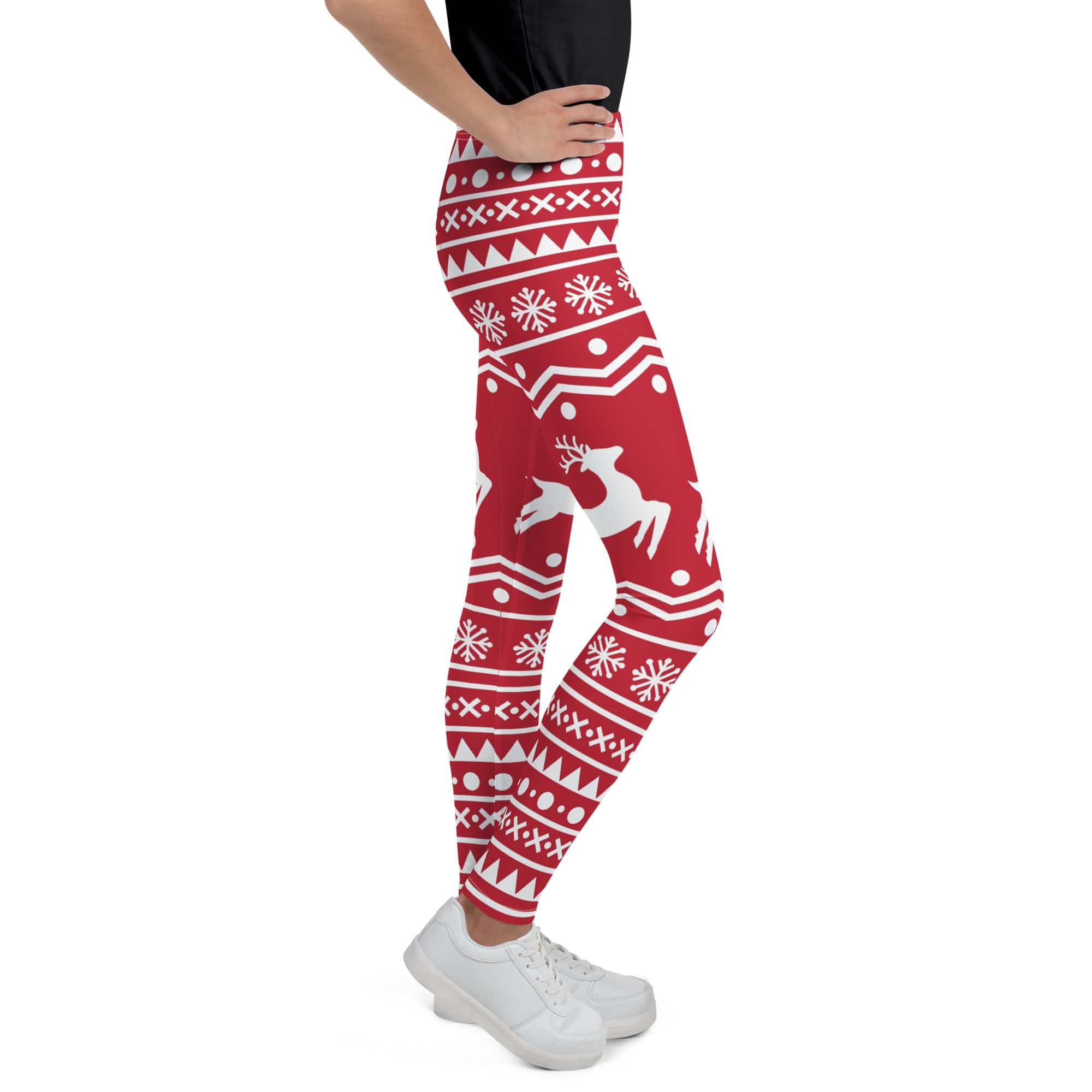 Red Nordic Reindeer Youth Leggings