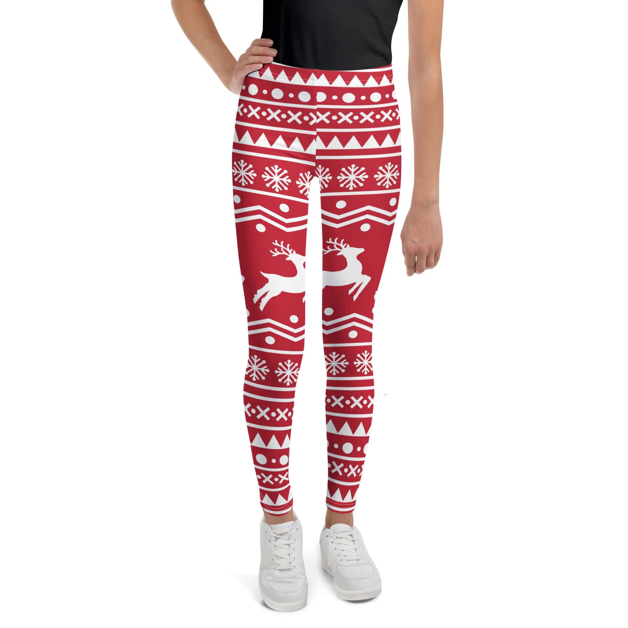 Red Nordic Reindeer Youth Leggings