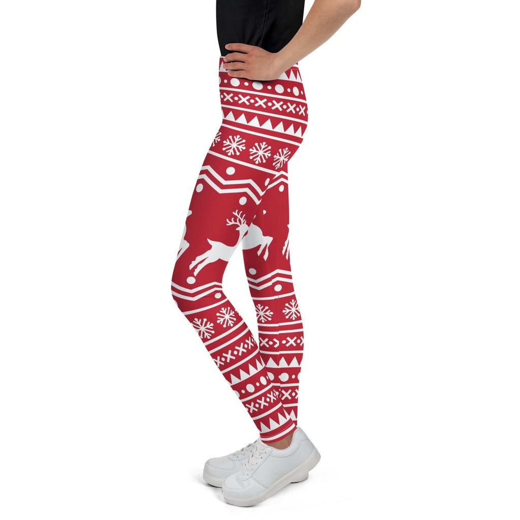Red Nordic Reindeer Youth Leggings