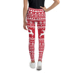 Red Nordic Reindeer Youth Leggings