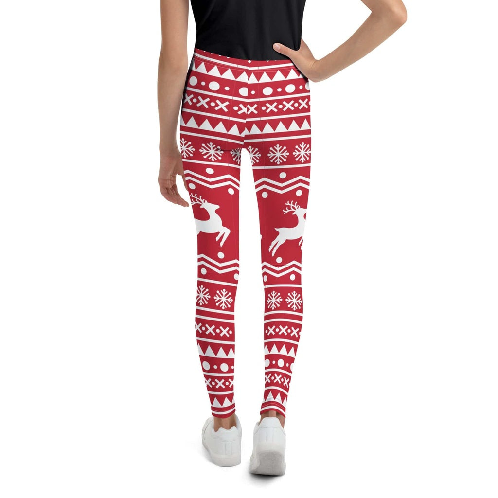Red Nordic Reindeer Youth Leggings