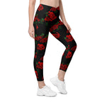 Red Roses Crossover Leggings With Pockets