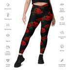 Red Roses Crossover Leggings With Pockets