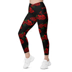 Red Roses Crossover Leggings With Pockets