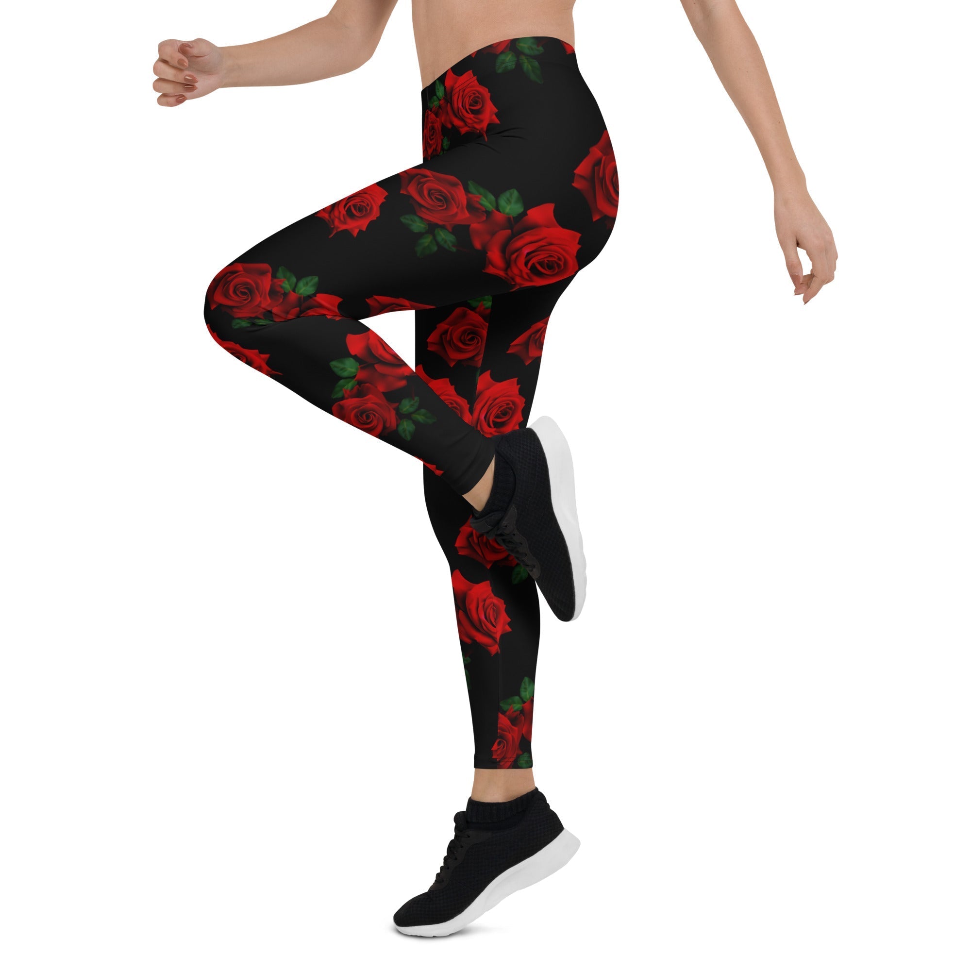 Black leggings with red roses best sale