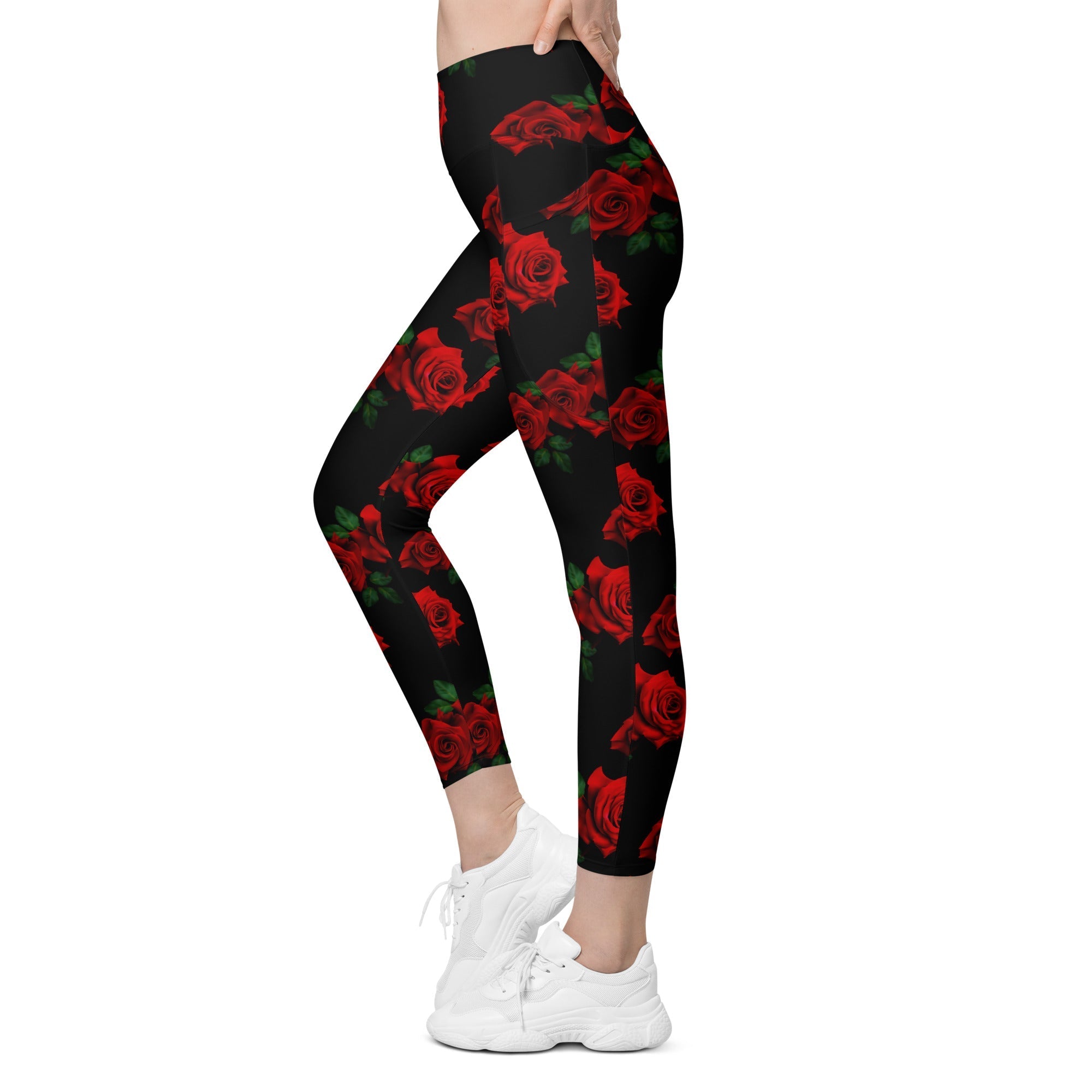 Red Roses Leggings With Pockets
