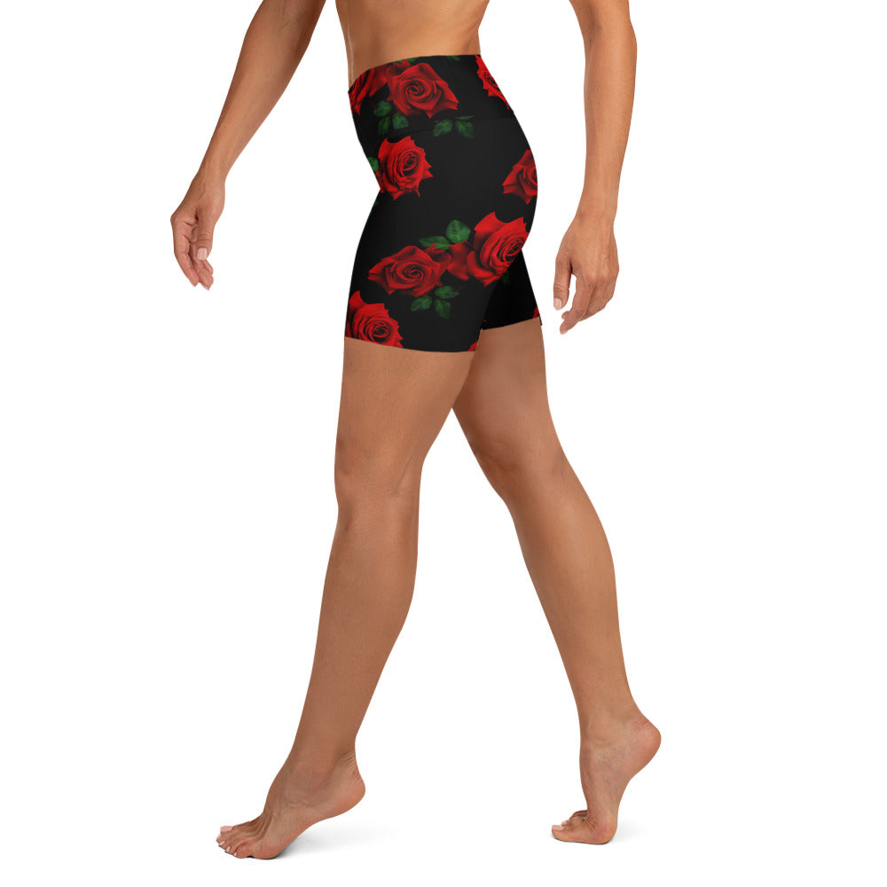 Red Roses Yoga Shorts