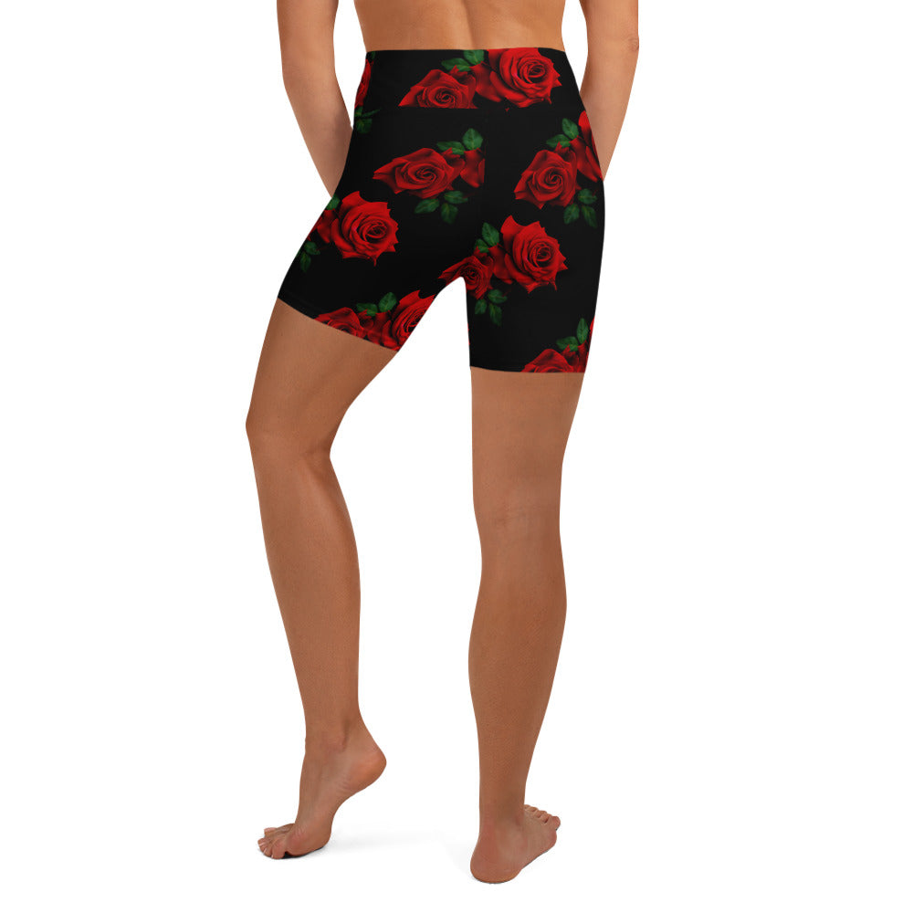 Red Roses Yoga Shorts