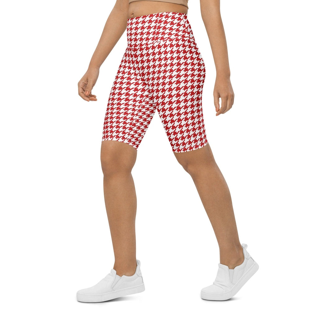 Red & White Houndstooth Biker Shorts
