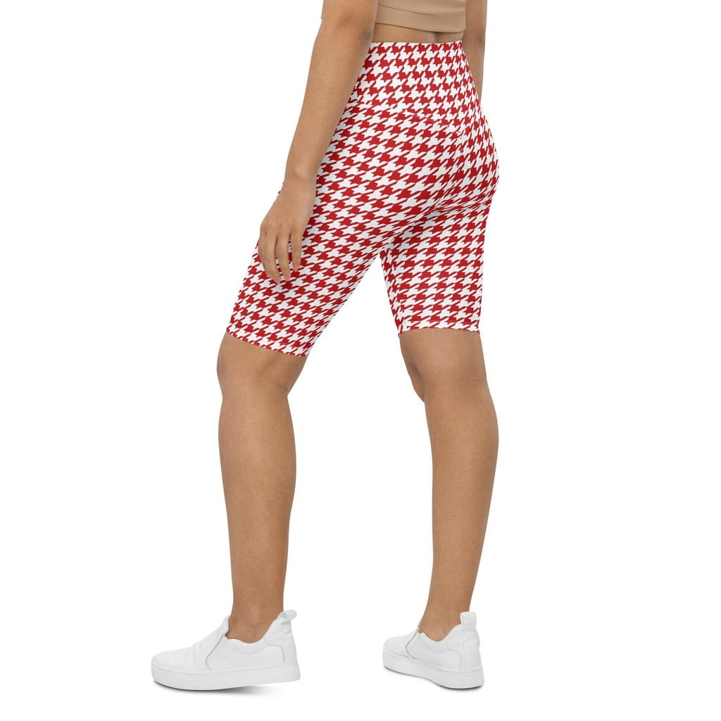 Red & White Houndstooth Biker Shorts