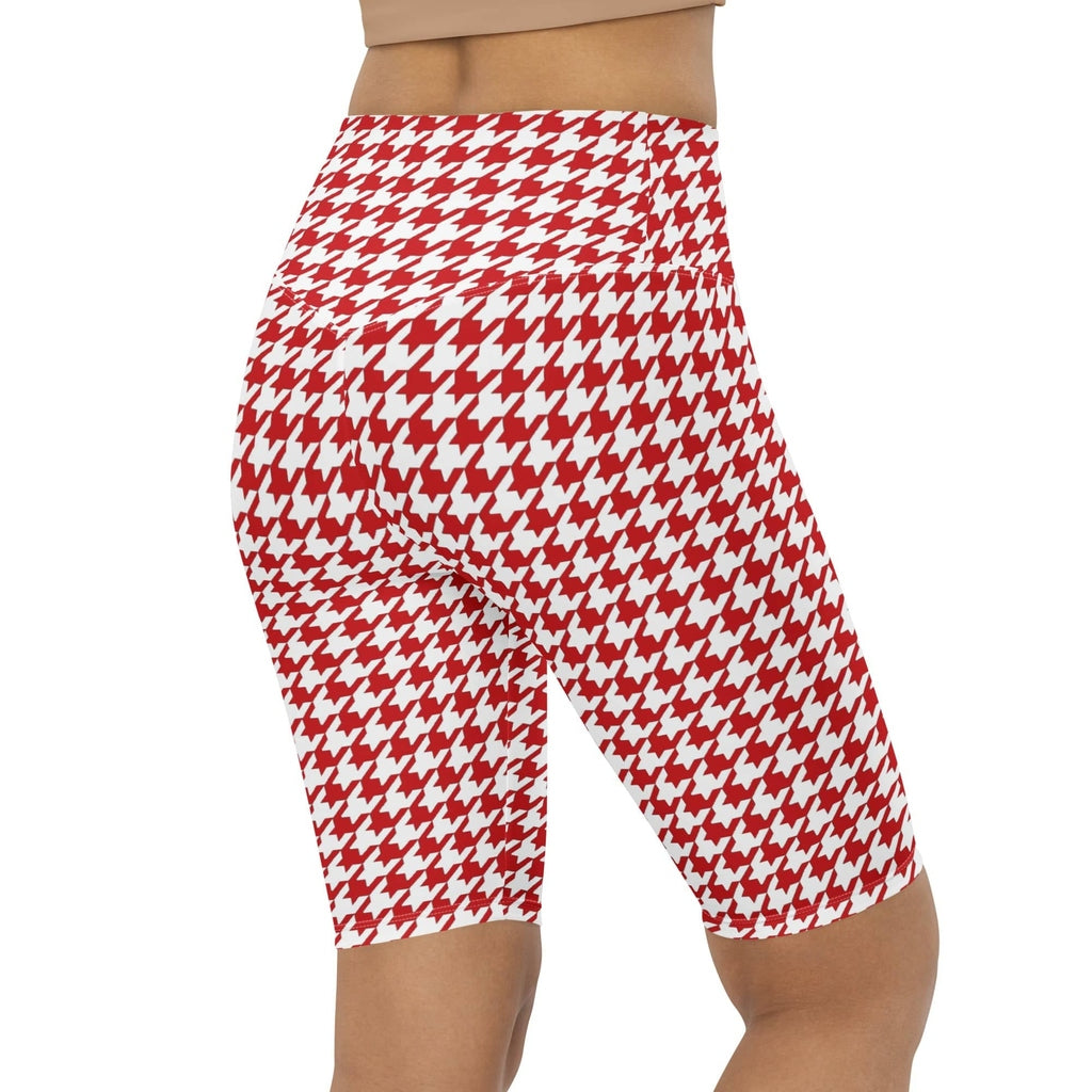 Red & White Houndstooth Biker Shorts