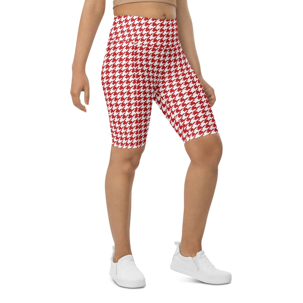 Red & White Houndstooth Biker Shorts