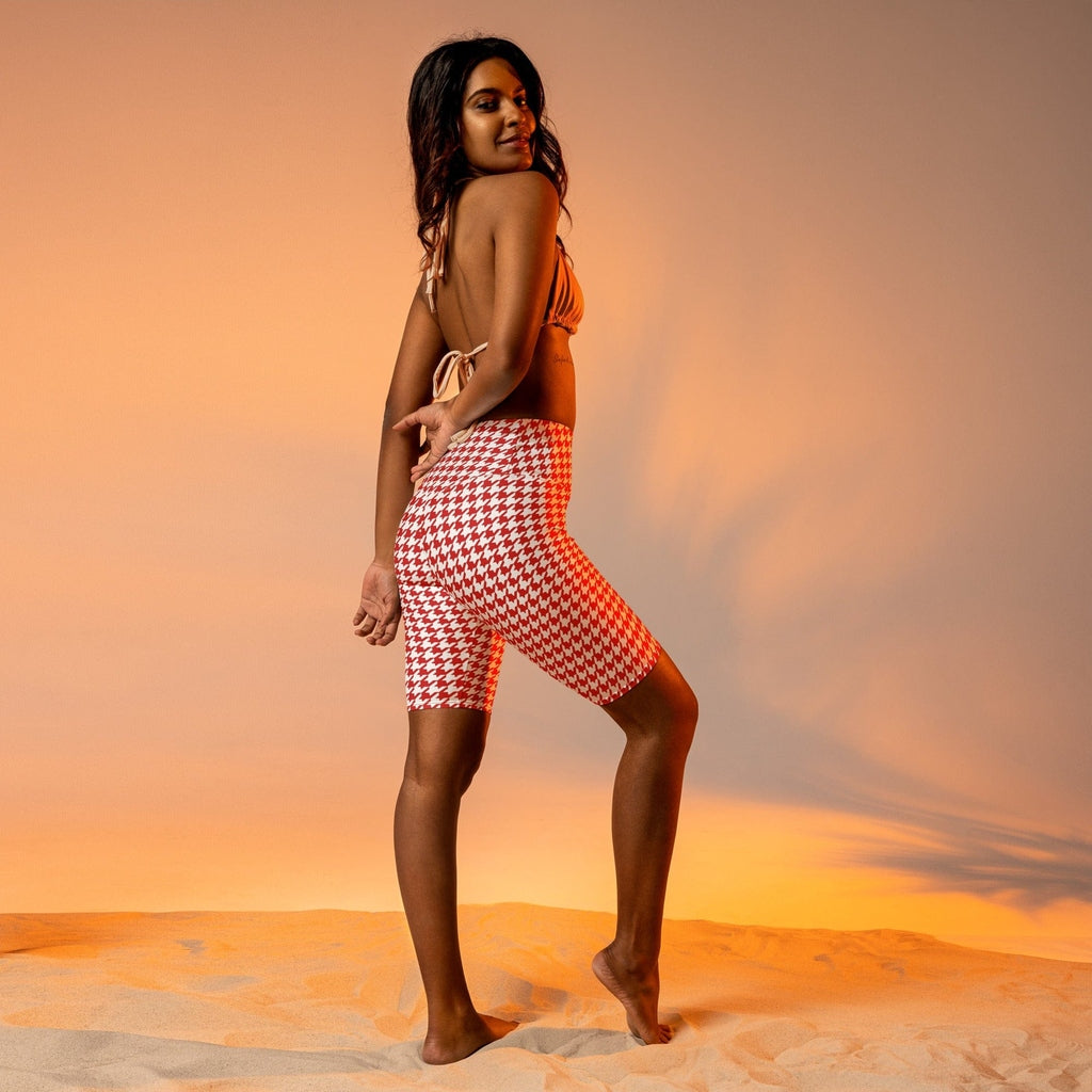 Red & White Houndstooth Biker Shorts