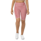 Red & White Houndstooth Biker Shorts