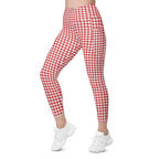 Red & White Houndstooth Crossover Leggings With Pockets