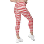 Red & White Houndstooth Crossover Leggings With Pockets