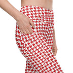 Red & White Houndstooth Crossover Leggings With Pockets