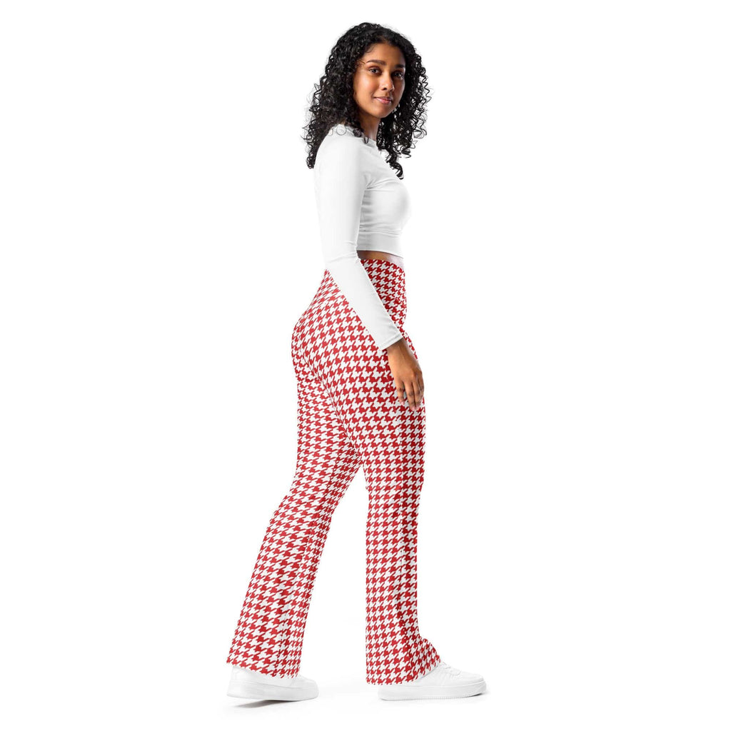 Red & White Houndstooth Flare Leggings