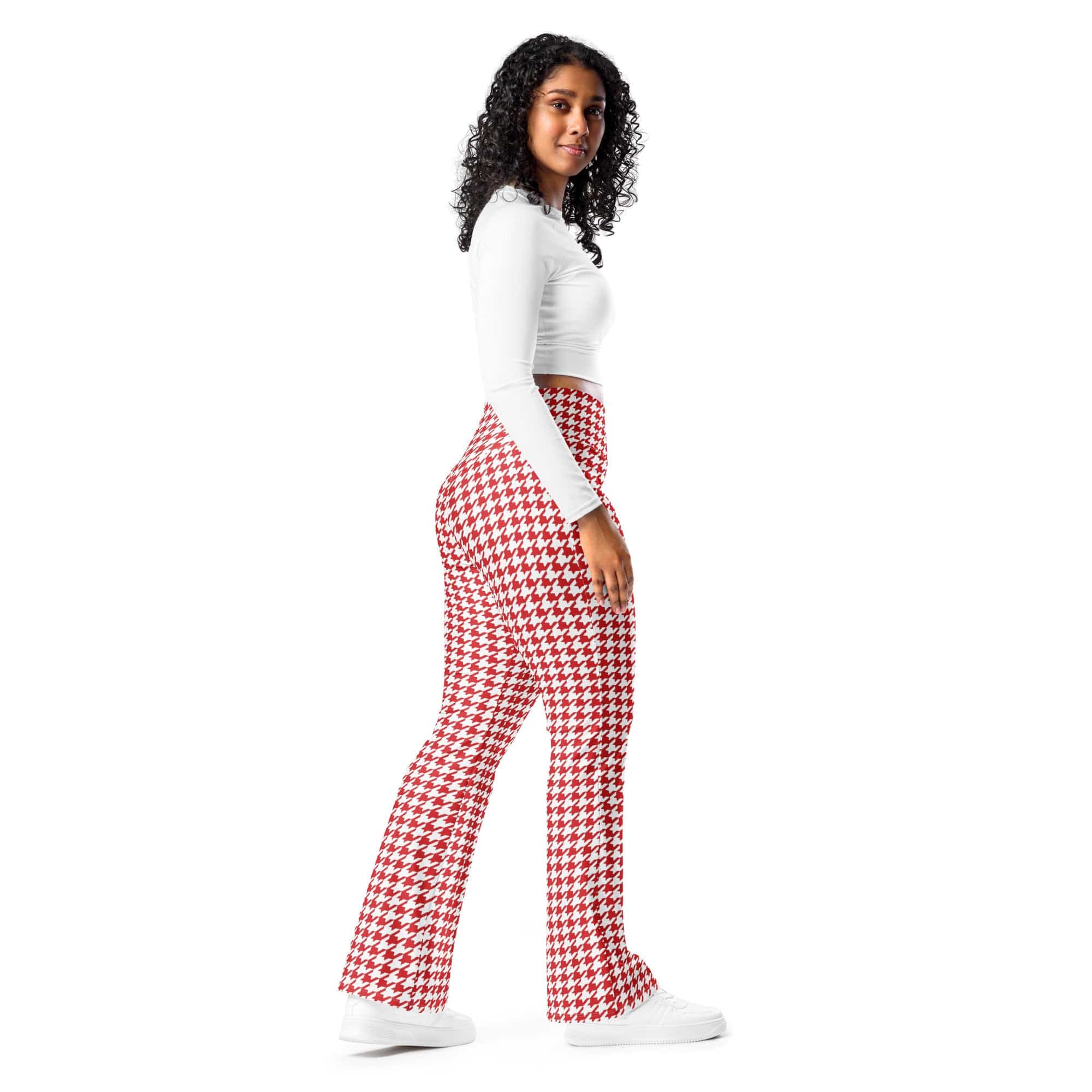Red & White Houndstooth Flare Leggings