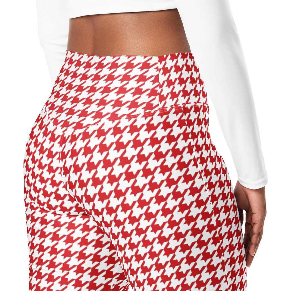 Red & White Houndstooth Flare Leggings