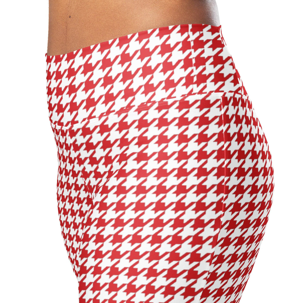 Red & White Houndstooth Flare Leggings