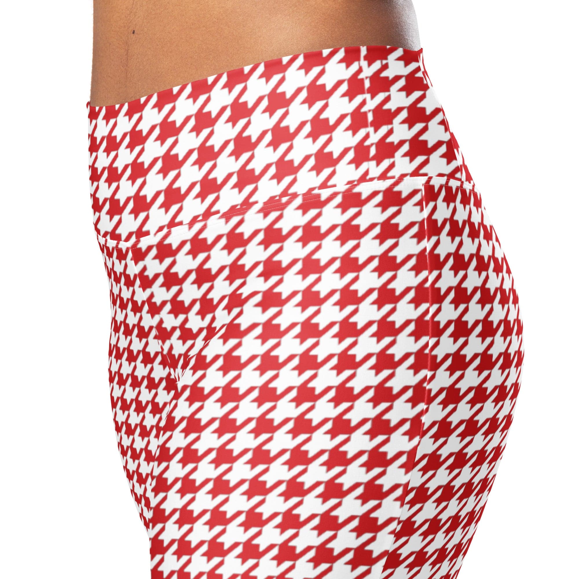 Red & White Houndstooth Flare Leggings