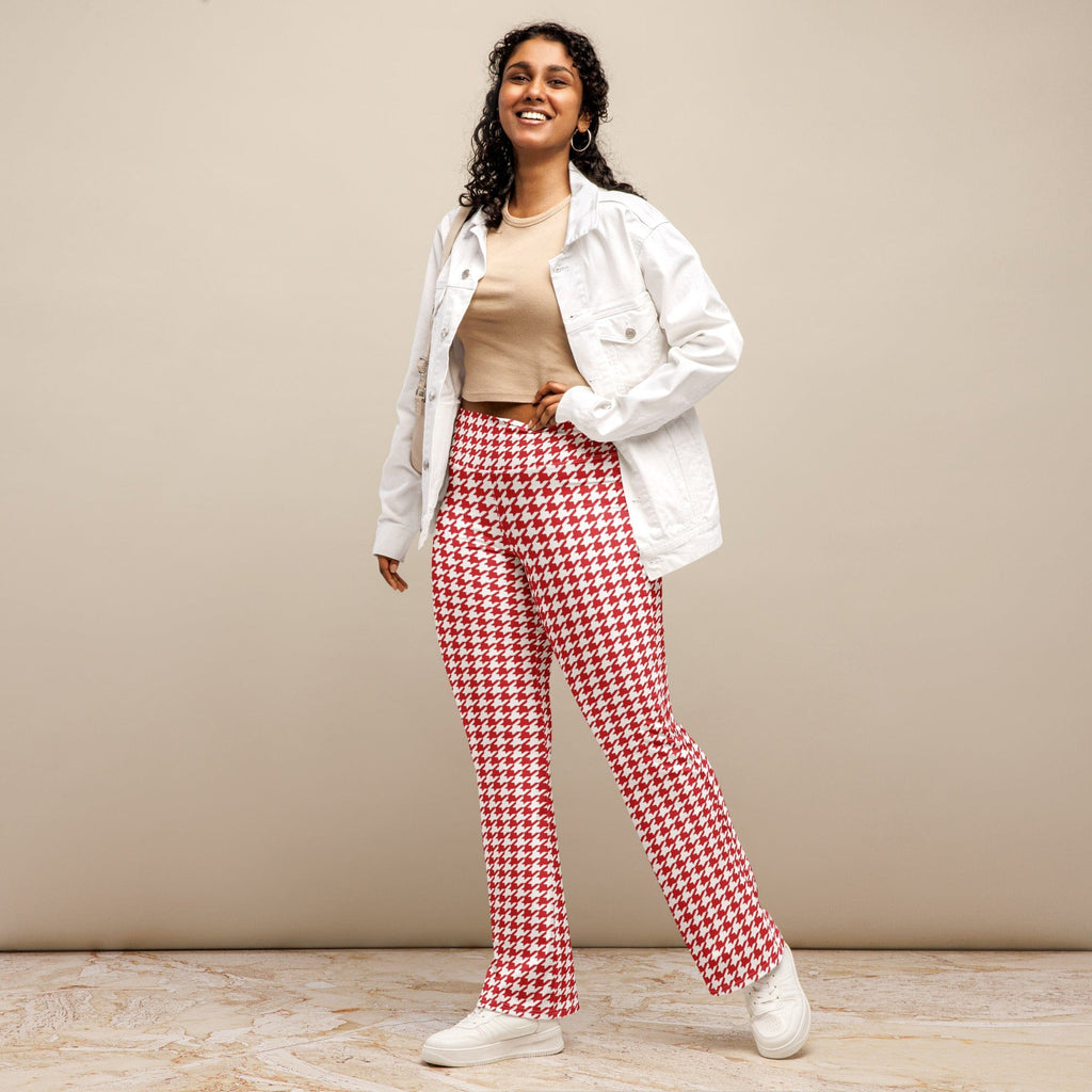 Red & White Houndstooth Flare Leggings