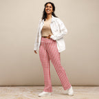 Red & White Houndstooth Flare Leggings