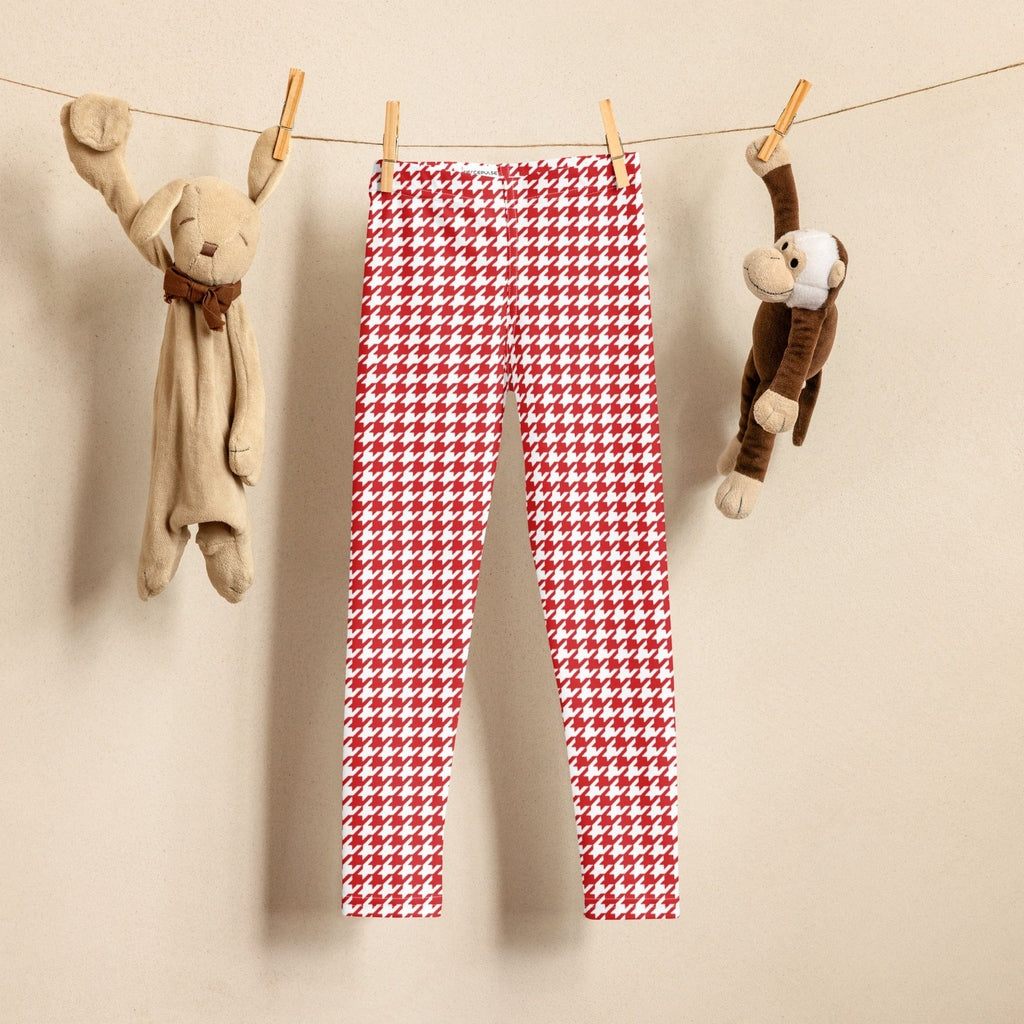Red & White Houndstooth Kid's Leggings